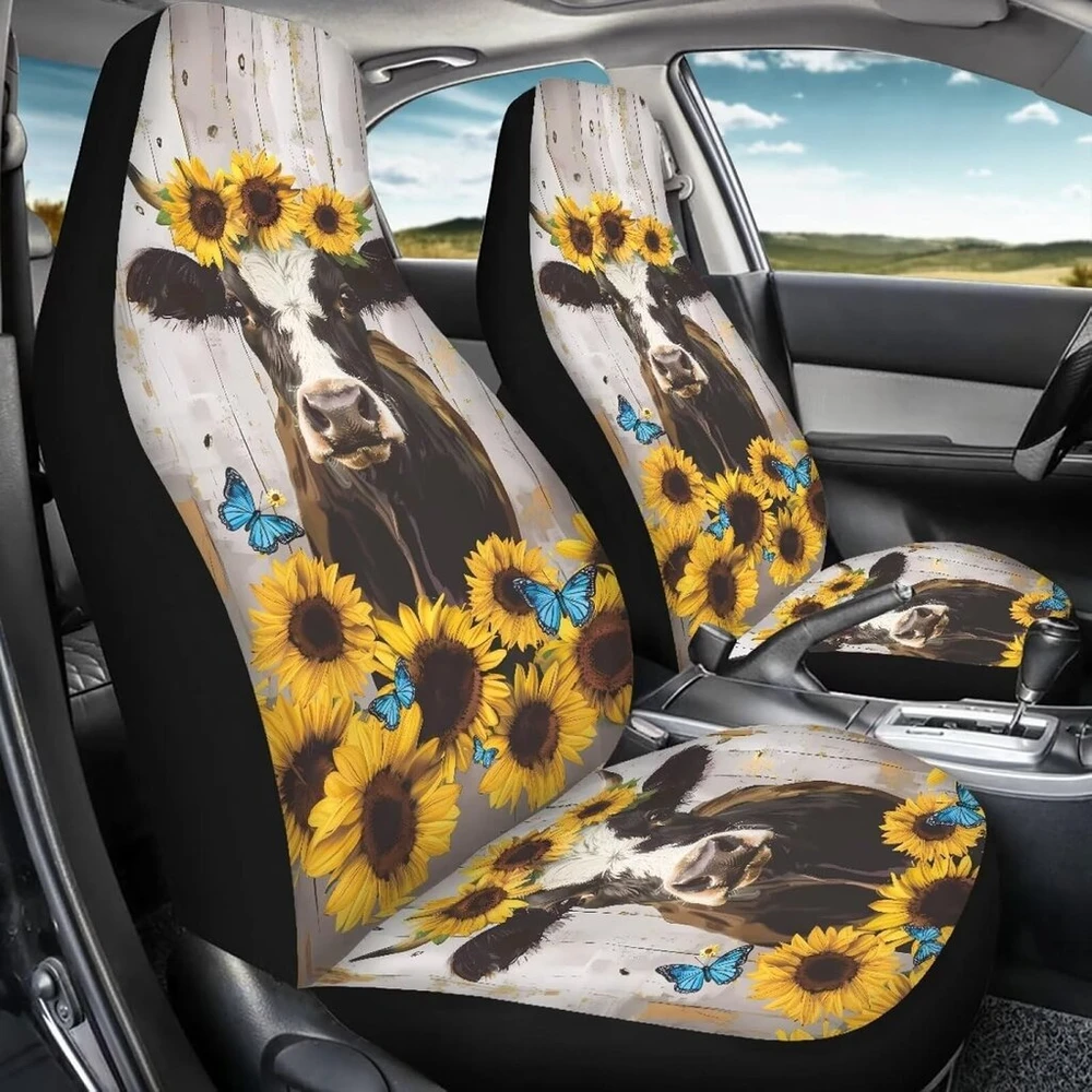 Poceacles Bison Sunflower automobilinių sėdynių užvalkalai, 2 vnt., priekinės sėdynės apsauga suderinama su oro pagalve, transporto priemonės priekinių sėdynių užvalkalai, automobilio interjero aksesuarai