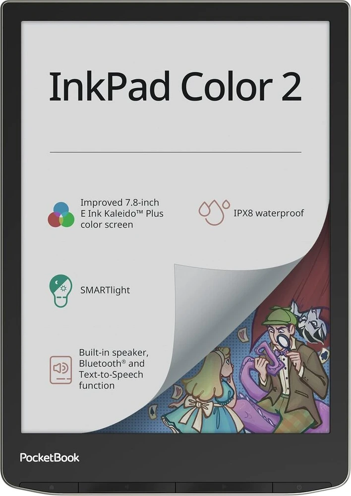 Pocketbook elektroninė knyga 'inkpad Color 2' (vokiška versija) 32 Gb atminties, 19.8 cm (7.8 colių) E-ink Kaleido ekranas, Ipx8 - Moon Sidabrinis