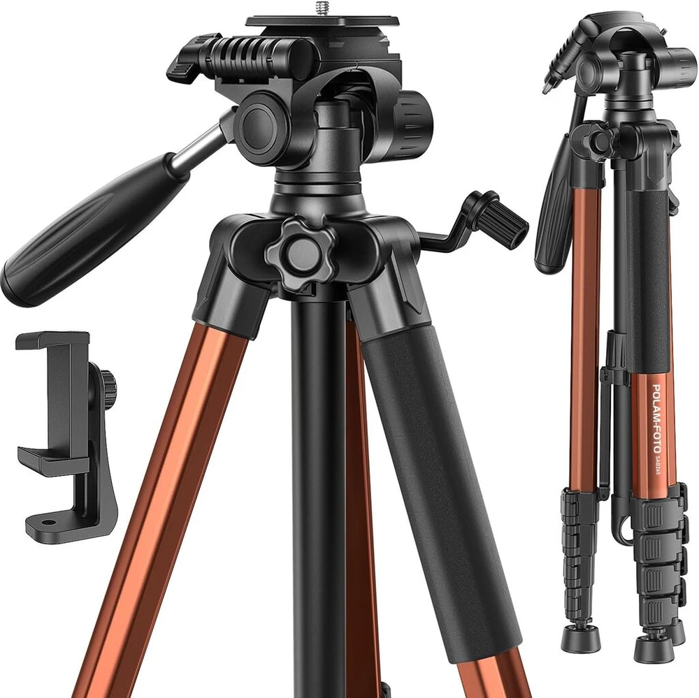 Polam-foto kameros trikojis, 188 cm kelioninis trikojis su nešiojimo krepšiu ir telefono laikikliu, aliumininis, skirtas veidrodiniams/dslr/telefonams/vaizdo kameroms, tvirtas stovas, (svoris 1,27 kg, apkrova 3,99 kg) oranžinis
