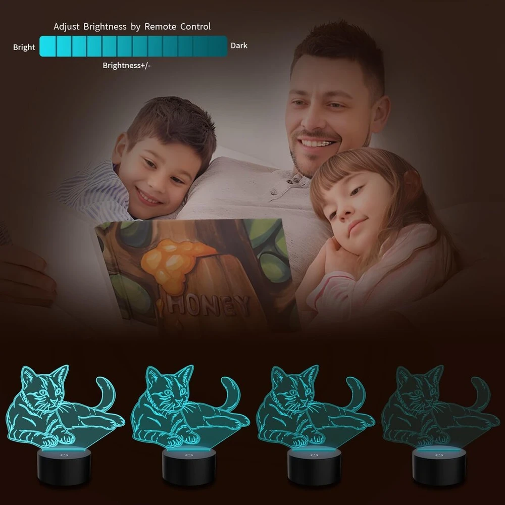 Ponlcy 3d iliuzijos lempa katė Led naktinė lemputė, 16 spalvų, nuotolinis valdymas, Usb stalinės lempos, miegamojo dekoracija, stalinė lempa vaikams, Kalėdų, gimtadienio dovanos
