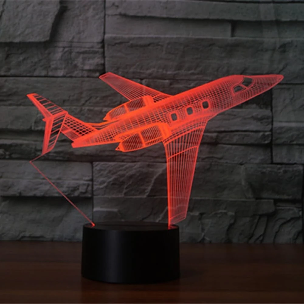 Ponlcy 3d iliuzijos lempa lėktuvas Led naktinė lemputė, 16 spalvų nuotolinio valdymo pultas Usb stalinės lempos, miegamojo dekoracija, stalinė lempa vaikams, kalėdinės, gimtadienio dovanos