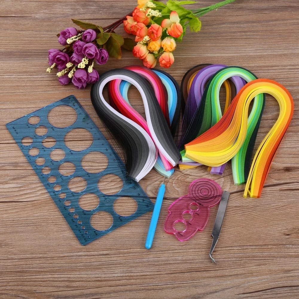 Popieriaus quilling rinkiniai, 700 vienetų, 5 mm quilling juostelės + rišimo įrankis, pincetai, liniuotė
