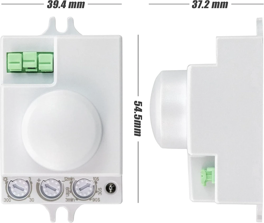 Popp® elektrinis jutiklinis jungiklis su judesio jutikliu, reguliuojamas paviršiumi, mikrobangų, ip20, maks. 360°, 2–18 m, laikas 10 sek. ± 3 sek. – 12 min. ± 1 min., aukštis (1 vnt.)