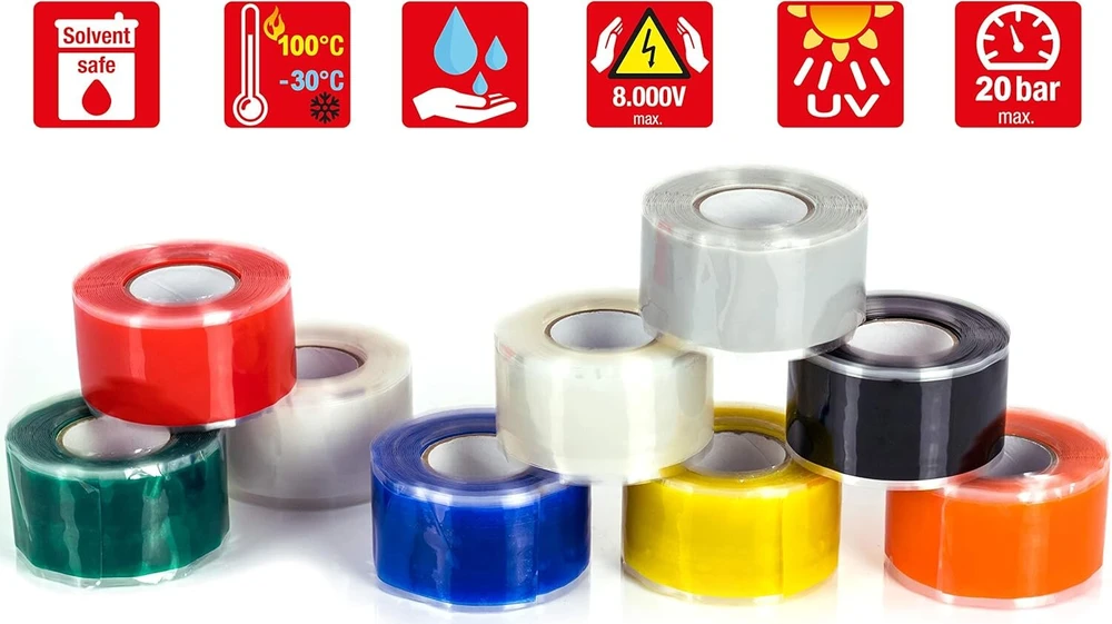 Poppstar savaime vulkanizuojanti silikoninė juosta remontui, izoliacijai ir sandarinimui (elektrai, vandeniui, orui) izoliacinė juosta, 3 metrų ilgio, 50 mm pločio, juoda