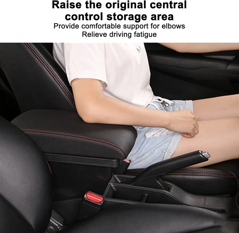 Porankio dėžė daiktams, automobilio porankio dėžė, juoda centrinė konsolė, porankio dėžė daiktams, raudonas dygsnis, su usb sąsaja, pakaitalas vitara