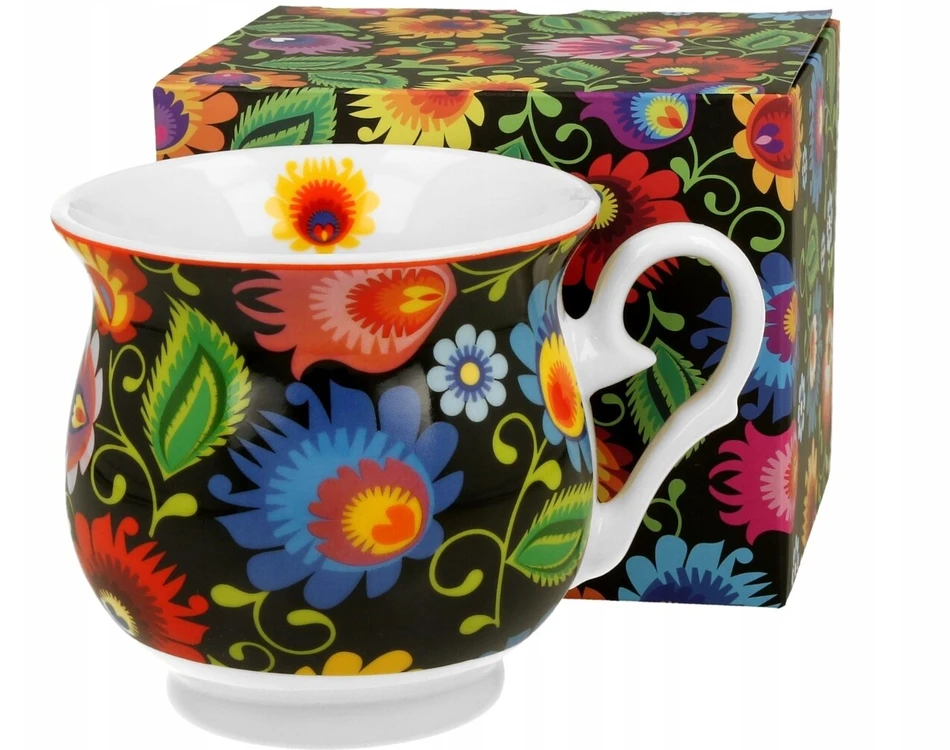 Porcelianinis retro puodelis 470 ml, 10 x 9 cm arbatai kavai - etninis