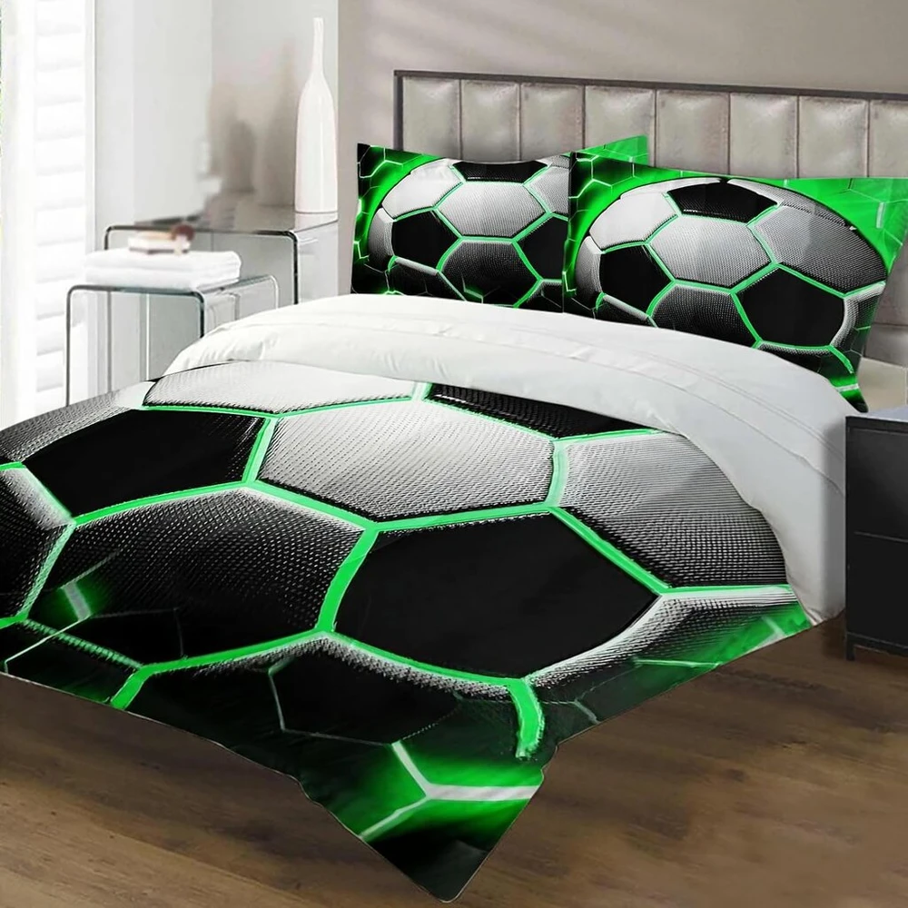 Porjdn futbolo patalynės komplektai vaikams, pagalvės užvalkalas 80 x 80 cm, futbolo patalynės komplektas berniukams ir mergaitėms 3d efektas futbolo raštas mikropluošto antklodės užvalkalas (style E, 135 x 200 cm)