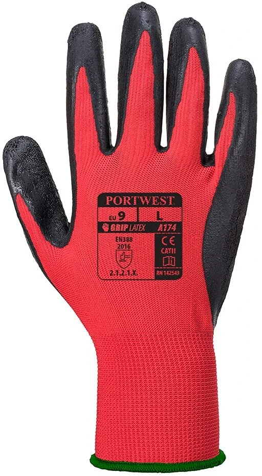 Portwest Flex Grip lateksinės pirštinės, spalva: raudona/juoda, dydis: Xl Reg