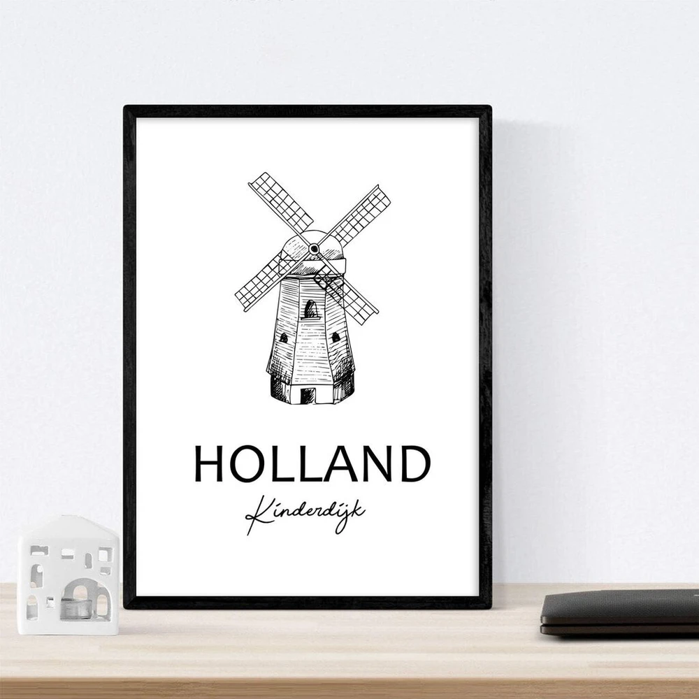 Posteriu ir paminklų šalių rinkinys. Amsterdamo miesto žemėlapis, Nyderlandų Kinderdijk paminklo žemėlapis. A3 formatas