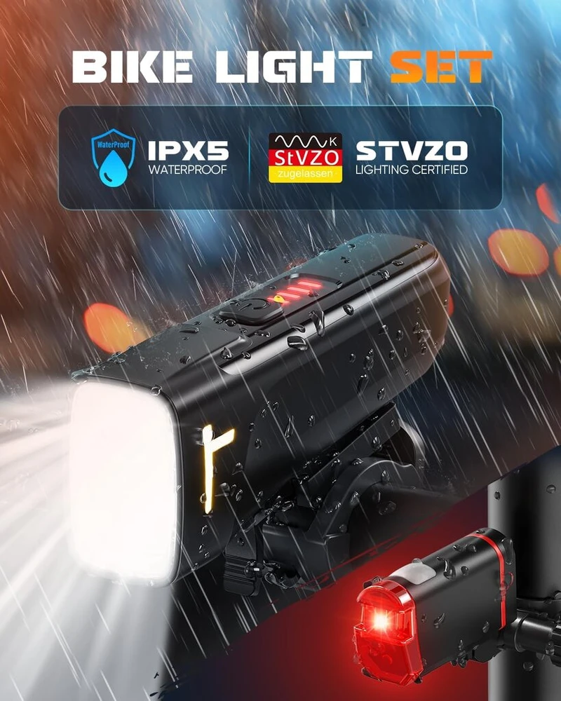 Posugear led dviračio žibintas | Stvzo sertifikuotas dviračio žibintas | Įkraunamas dviračio žibintas usb 15lux/60lux| Ipx5 atsparus vandeniui itin lengvas dviračio žibintas | Su baterijos energijos rodymo funkcija