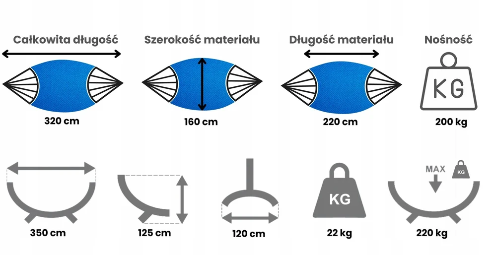 Potenza sodo hamakas Singa 220x160cm + plieno rėmas 220kg lenkiškas