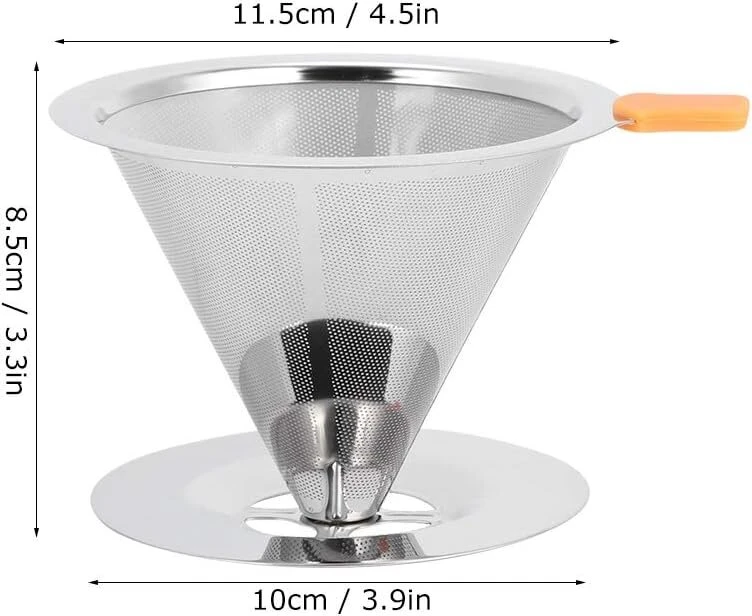 Pour over kavos dripperis, integruotas 304 nerūdijančio plieno kavos filtras, daugkartinis kavos filtras su rankena, itin smulkus mikro tinklelio filtras, kavos priedai, skirtas naminei kavai sausuose induose