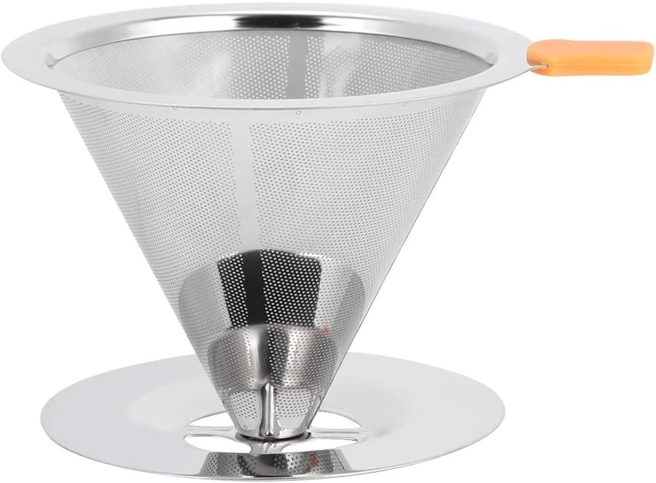 Pour over kavos dripperis, integruotas 304 nerūdijančio plieno kavos filtras, daugkartinis kavos filtras su rankena, itin smulkus mikro tinklelio filtras, kavos priedai, skirtas naminei kavai sausuose induose