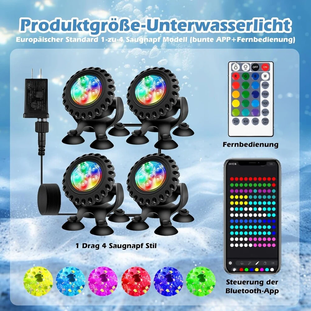 Povandeninis LED šviestuvų rinkinys Hospaop RGB IP68, 4 vnt.