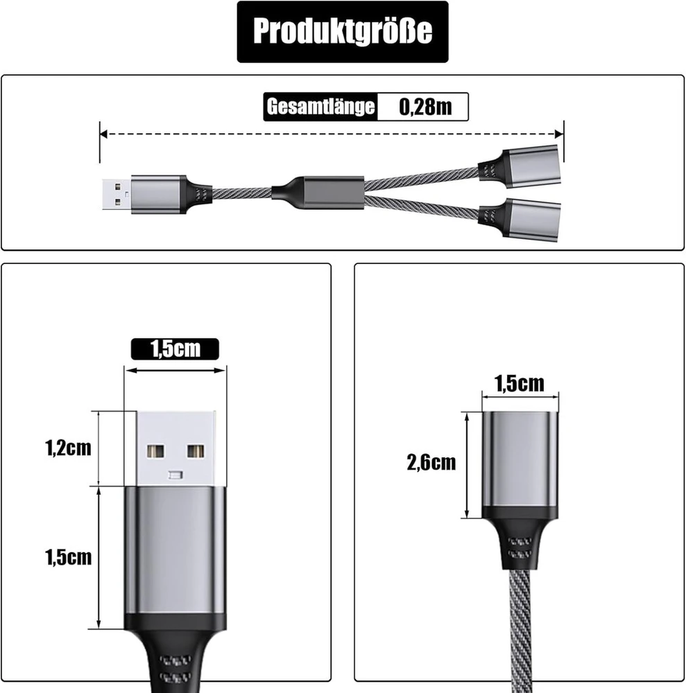 Powice 2 x Us B skirstytuvas, Us B skirstytuvas 1 į 2 Usb 2.0 kabelis, Us B skirstytuvas, Us B adapteris, Usb dvigubas kištukas, tinkamas duomenų perdavimui per Usb sąsajos plėtinį
