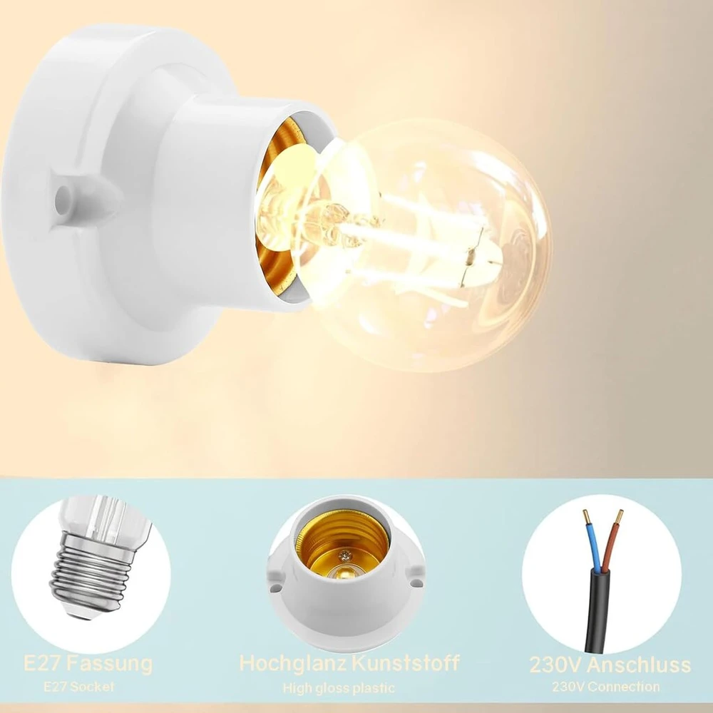Powice 4 vnt. E27 prisukamas lemputės laikiklis E27 universalus lempos lizdo adapteris Led lempoms, baltas