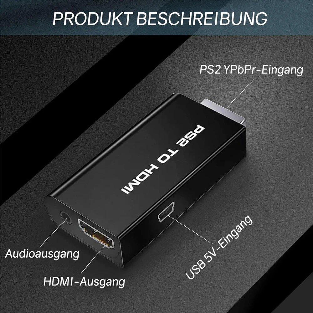 Powice Ps2 Hdmi adapteris, Ps2 į Hdmi adapterio keitiklis su 3,5 mm ausinių garso lizdu, Ps2 adapteris Hdmi, skirtas Hdtv Hdmi monitoriui, suderinamas su visais Ps2 ekrano režimais