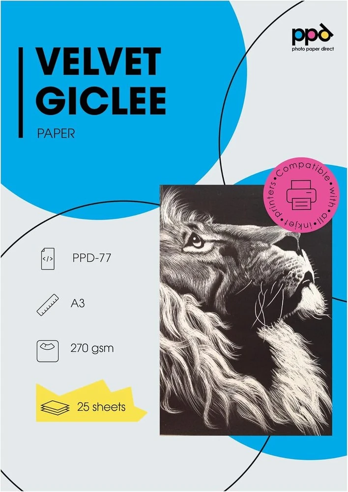 Ppd ppd-77-25 inkjet fine art etching baltas velvet 270 g fotopopierius matinis su švelnia tekstūra 25 x A3