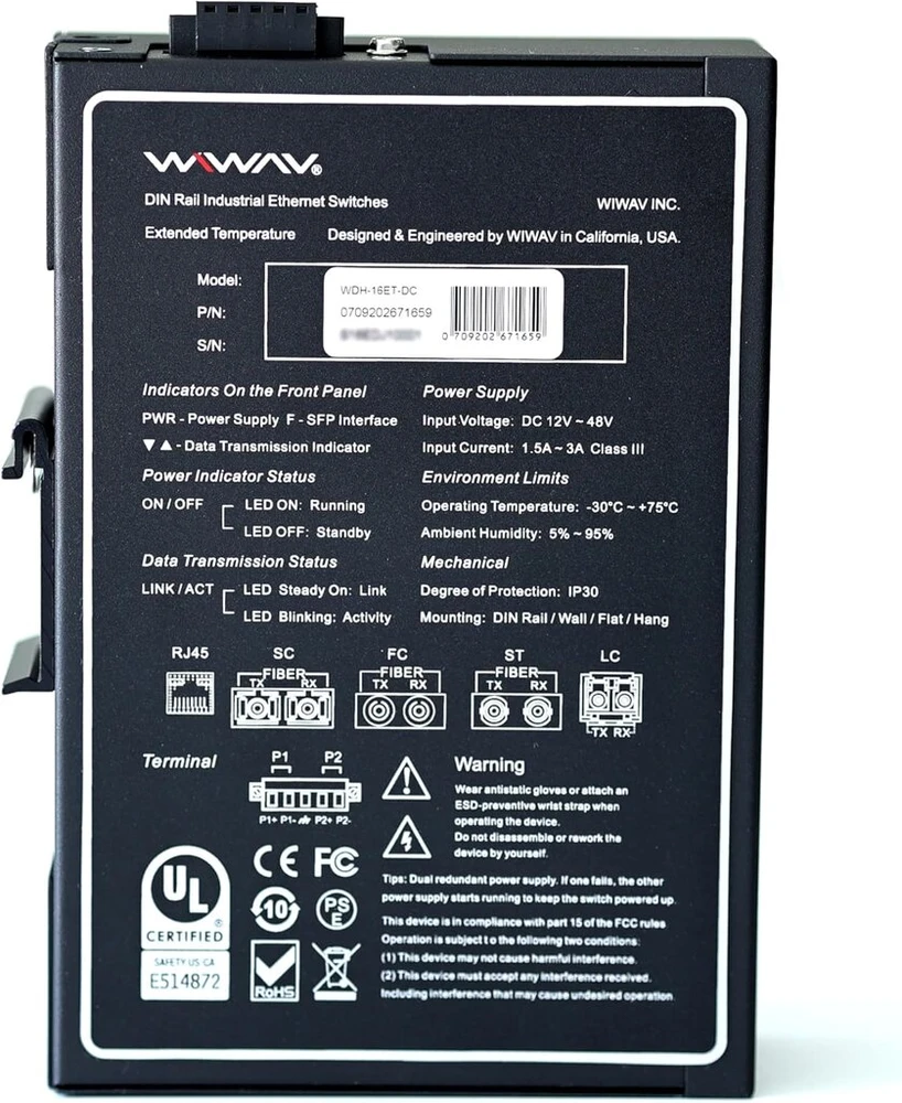 Šakotuvas Pramoninis 16 prievadų Ethernet jungiklis Wiwav Wdh-16et-dc