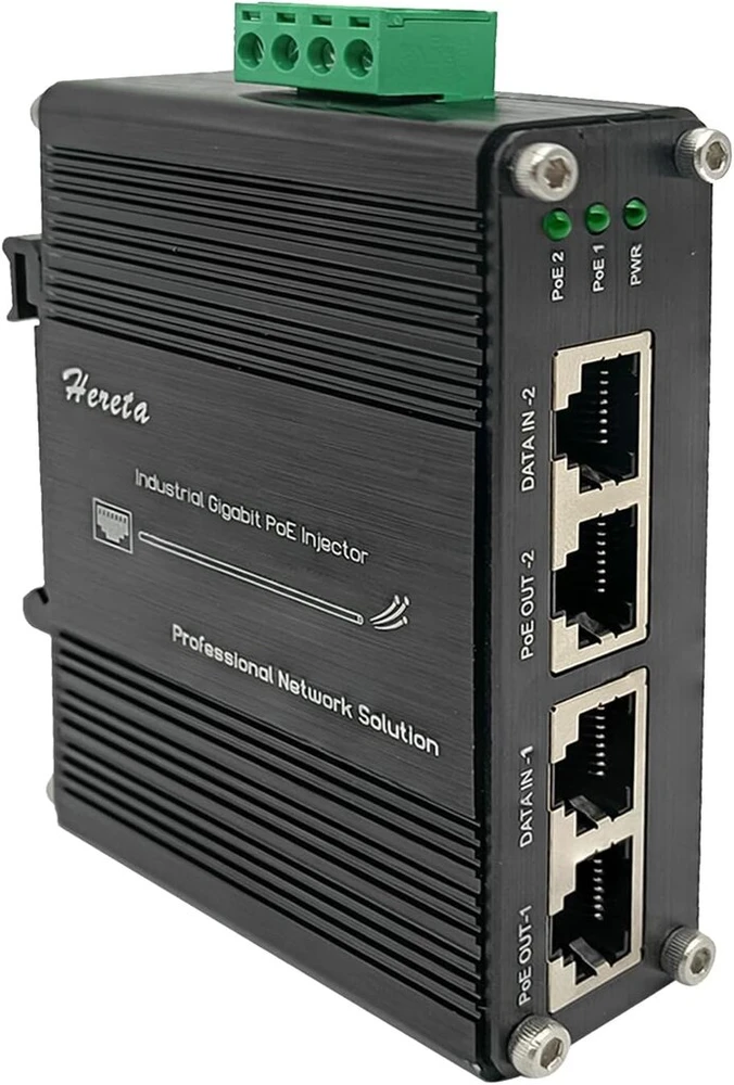 Šakotuvas Pramoninis Gigabit Poe+ Injektorius, 2 Prievadai, 30w, 12-48vdc