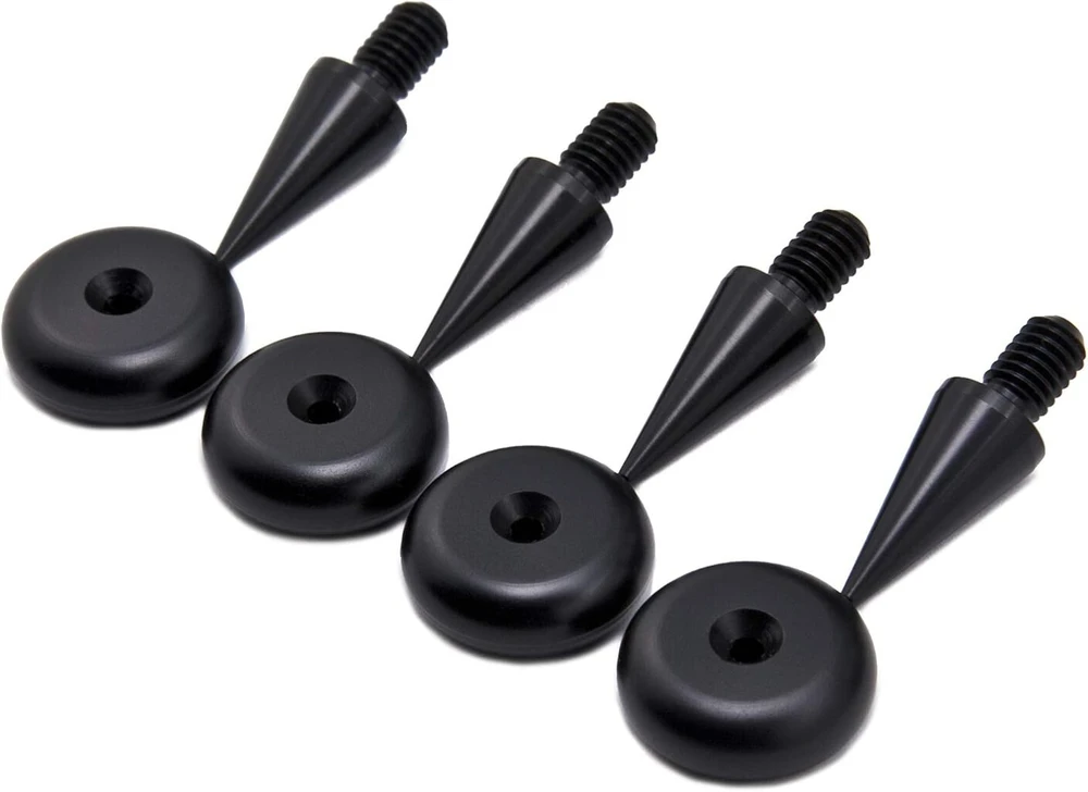 Precisiongeek M6 garsiakalbių smaigai/dėžės smaigai, juodas anoduotas aliuminis + 20 mm padėkliukai - 4 vnt. rinkinys