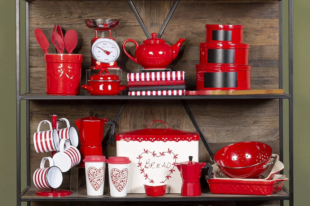 Premier Housewares 3kg retro stiliaus virtuvinės svarstyklės su nerūdijančio plieno dubeniu, raudonos