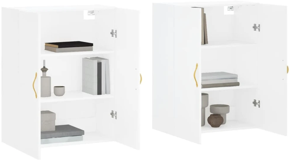 Prie sienos montuojamos spintelės, 2vnt., baltos, 69,5x34x90cm