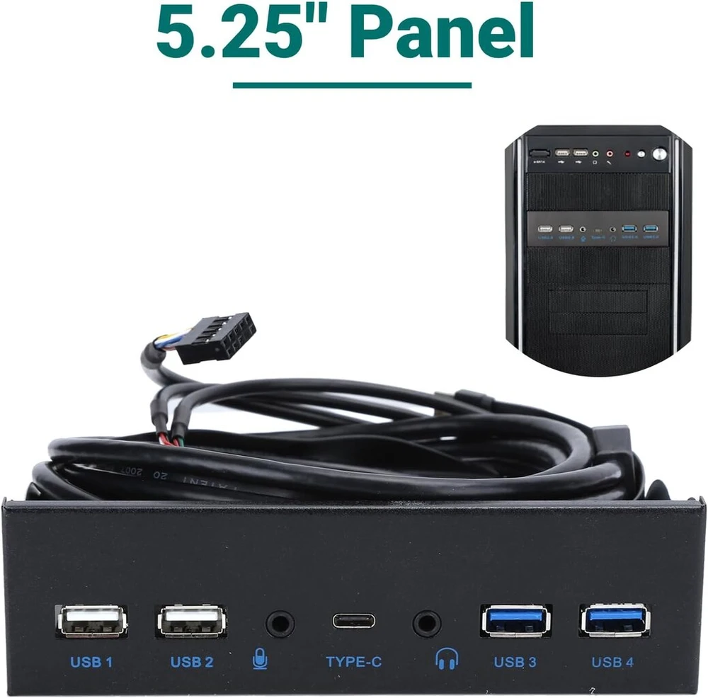 Priekinis skydelis su Usb 3.0, 2x Usb 2.0, Audio, Mic, Usb-c