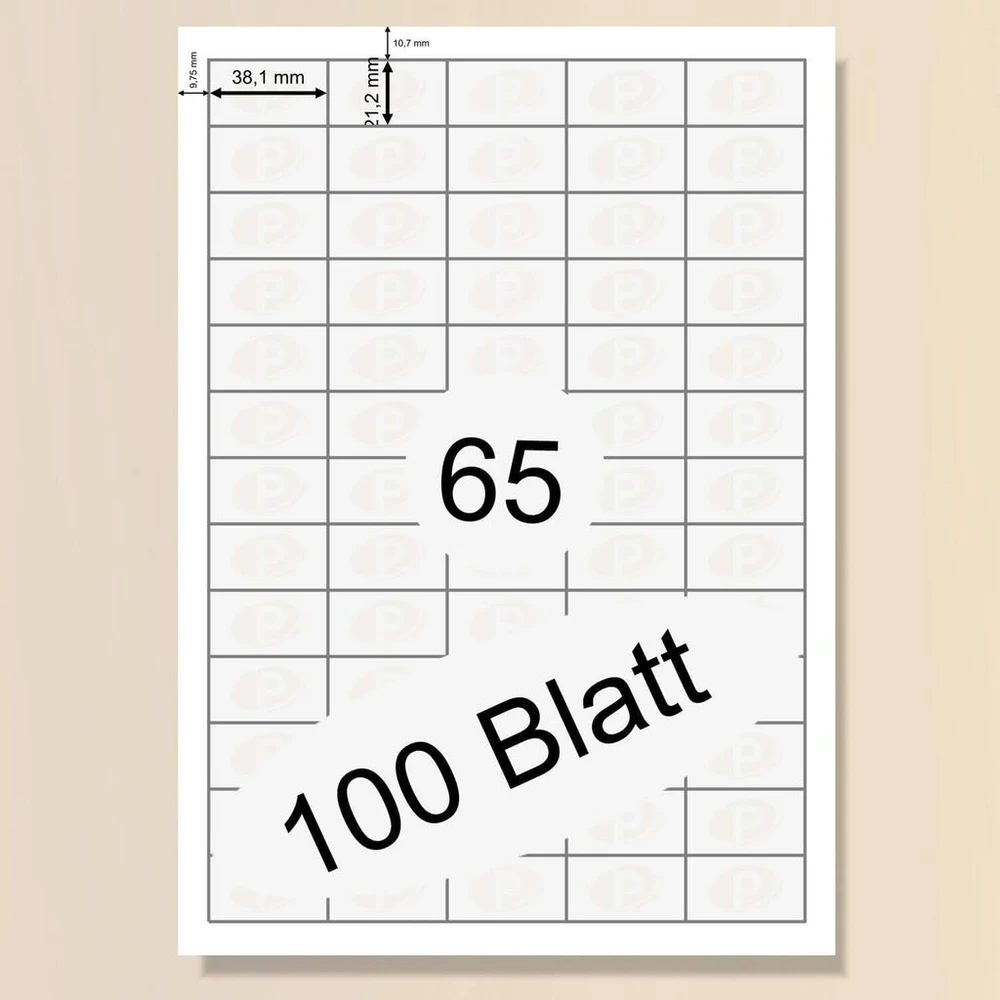 Printation universalios lipnios etiketės 38,1 x 21,2 mm, 6500 mažų adresų etikečių, lipnios, 100 a4 formato lapų, 65 lipdukai viename a4 lape, matinės baltos spausdinamos etiketės, tuščias lipdukas 38,1 x 21,2