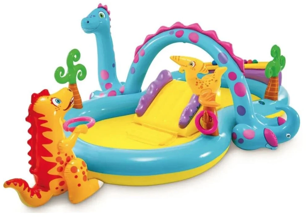 Pripučiamas žaidimų baseinas Intex vandens parkas su čiuožykla dinozauras 302x229