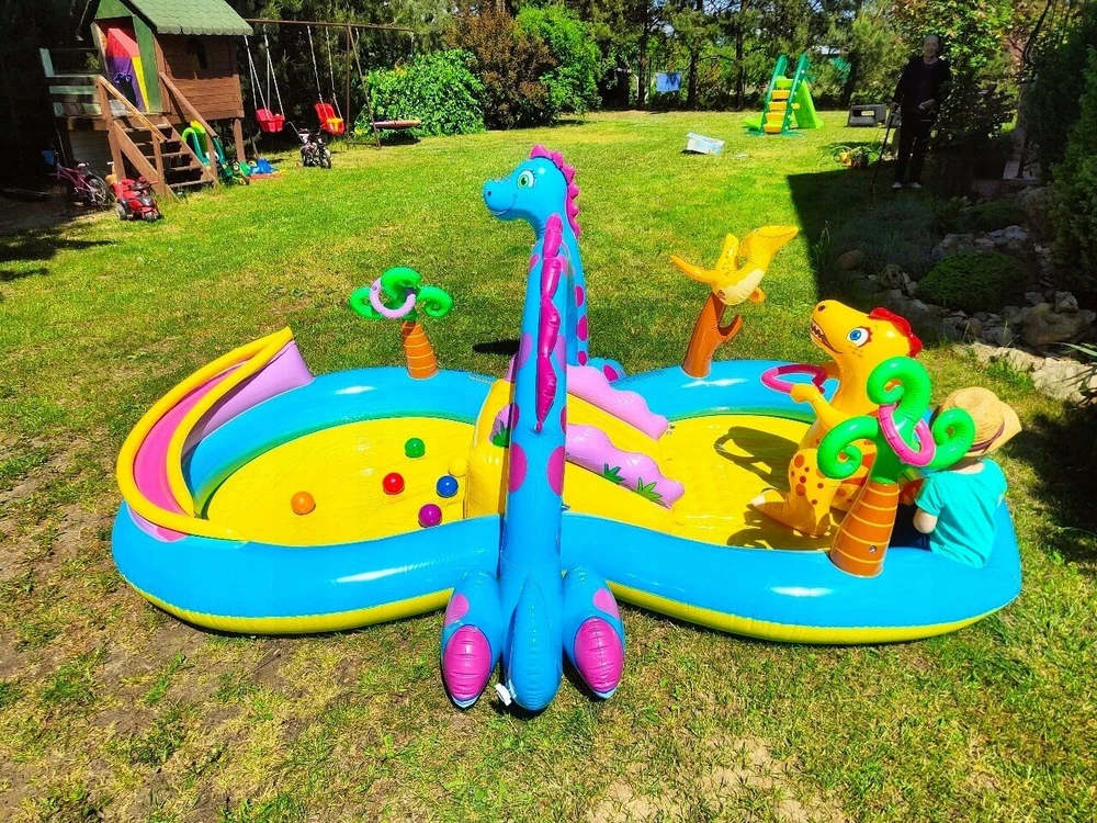 Pripučiamas žaidimų baseinas Intex vandens parkas su čiuožykla dinozauras 302x229