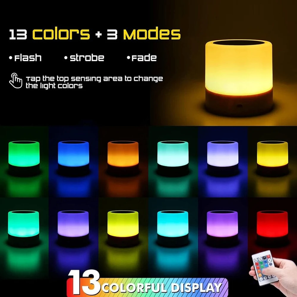 Pritemdoma jutiklinė naktinė lemputė kūdikiui su nuotolinio valdymo pulteliu ir 13 spalvų, rgb spalvas keičianti naktinė lempa vaikams, stalinė lempa su laikmačio funkcija miegamajam, vaikų kambariui, kambariui