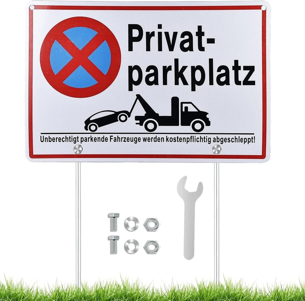 Privataus parkavimo ženklas „parkavimas draudžiamas“ (30 x 20 cm aliuminis), transporto priemonės velkamos už mokestį – aiškus ženklas, draudžiantis parkavimą – parkavimo ženklai, parkavimo draudimo ženklas, privataus draudimo ženklas