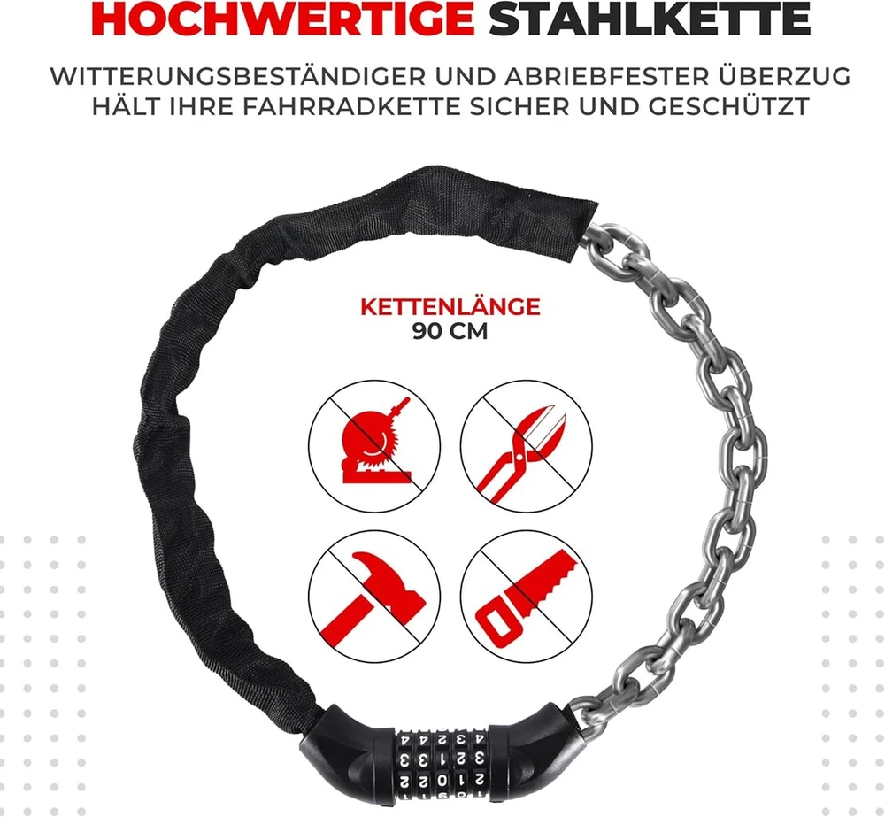 Pro-bike Tool dviračio spyna su kodu - apsauginė spyna elektriniam dviračiui, kalnų dviračiui, turistiniam dviračiui - dviračio trosinė spyna su kodu - trosinė spyna - 90 cm