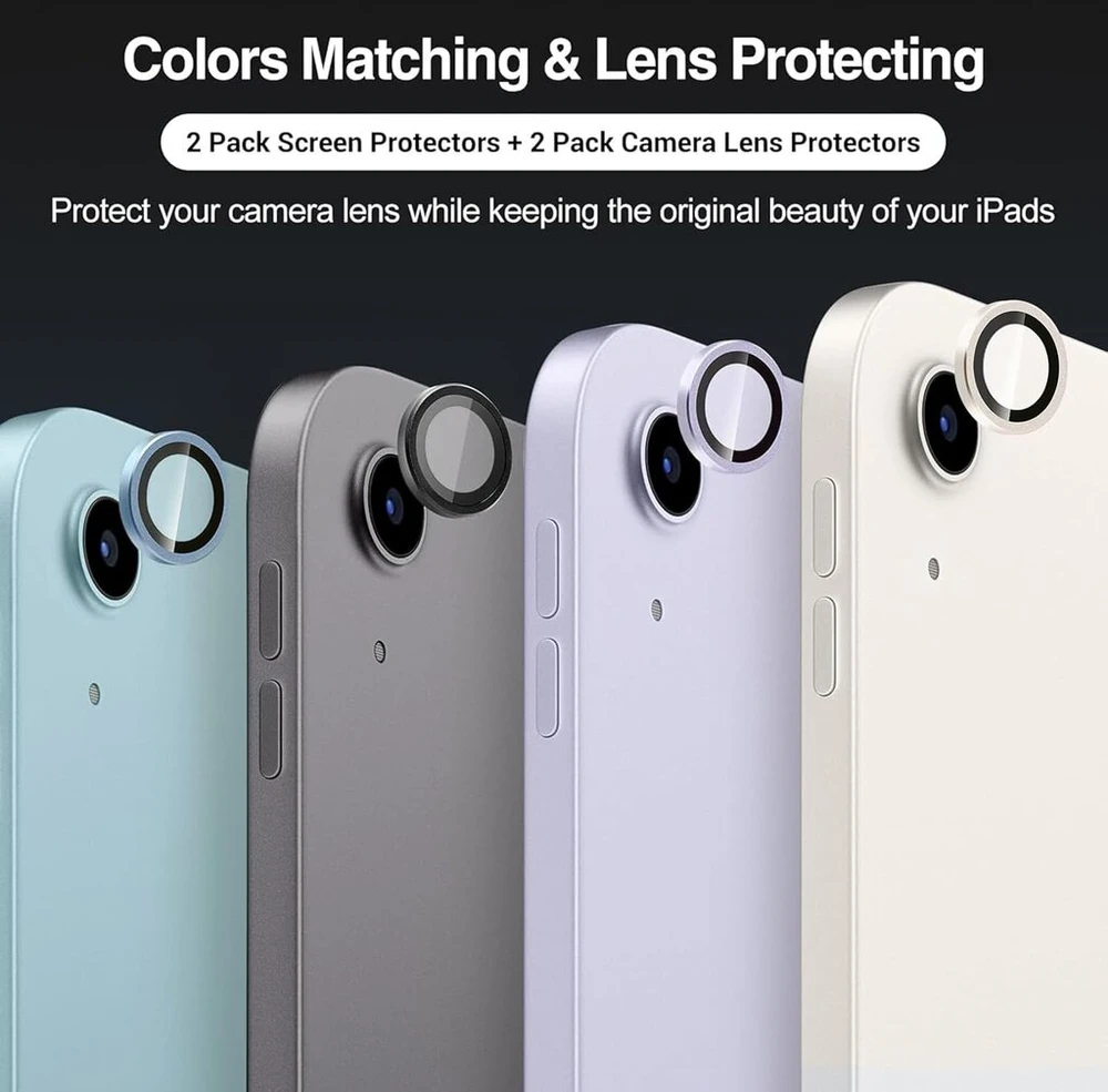 Procase 2 vnt. ekrano apsaugų, skirtų Ipad Air 11 colių 2025 M3/2024 M2 + 2 vnt. kameros objektyvo apsaugų, tinkančių Ipad spalvoms, 9h grūdintas apsauginis stiklas, skirtas Ipad Air 11 colių 2025 M3 / 2024 M2