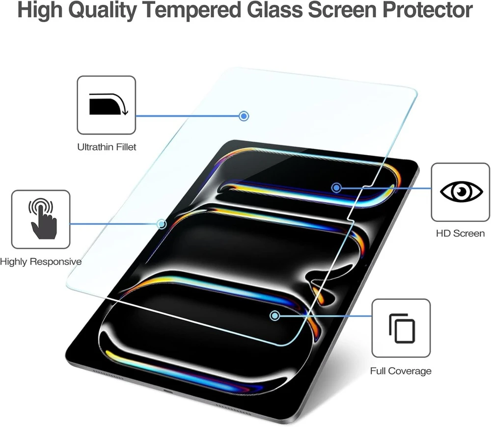 Procase 2 vnt. ekrano apsaugų, skirtų Ipad Pro 13 colių (m4) 2024, įskaitant 2 kameros objektyvo ekrano apsaugas, 9h kietumo Hd grūdinto stiklo apsauga, skirta Ipad Pro 13 colių 7 Gen 2024, skaidri + sidabrinė