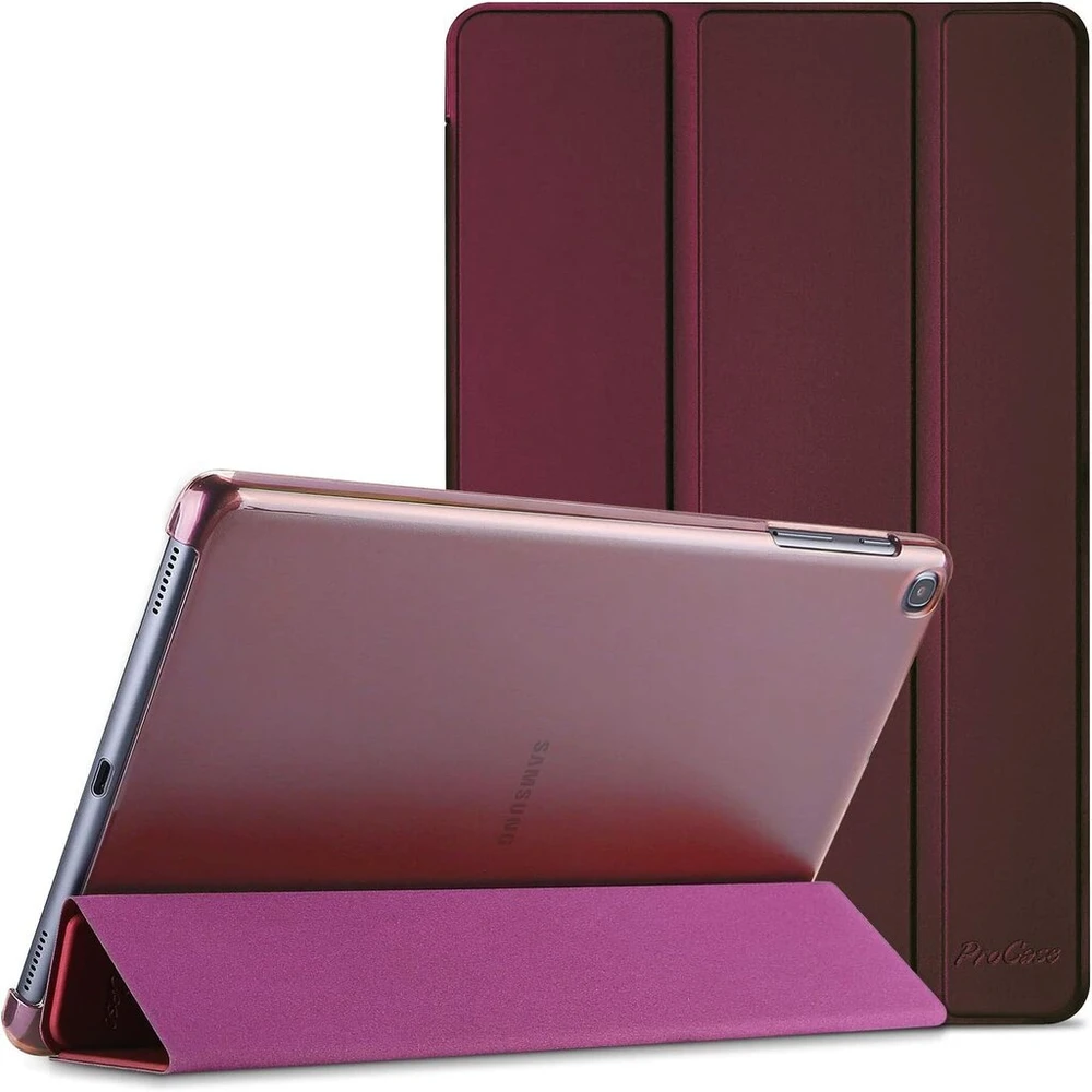 Procase dėklas, skirtas Galaxy Tab A 10.1 2019 (t510 T515 T517), itin plonas lengvas išmanusis dėklas, lengvas stovas su permatomu matiniu galiniu dangteliu, spalva: vyno raudonumo