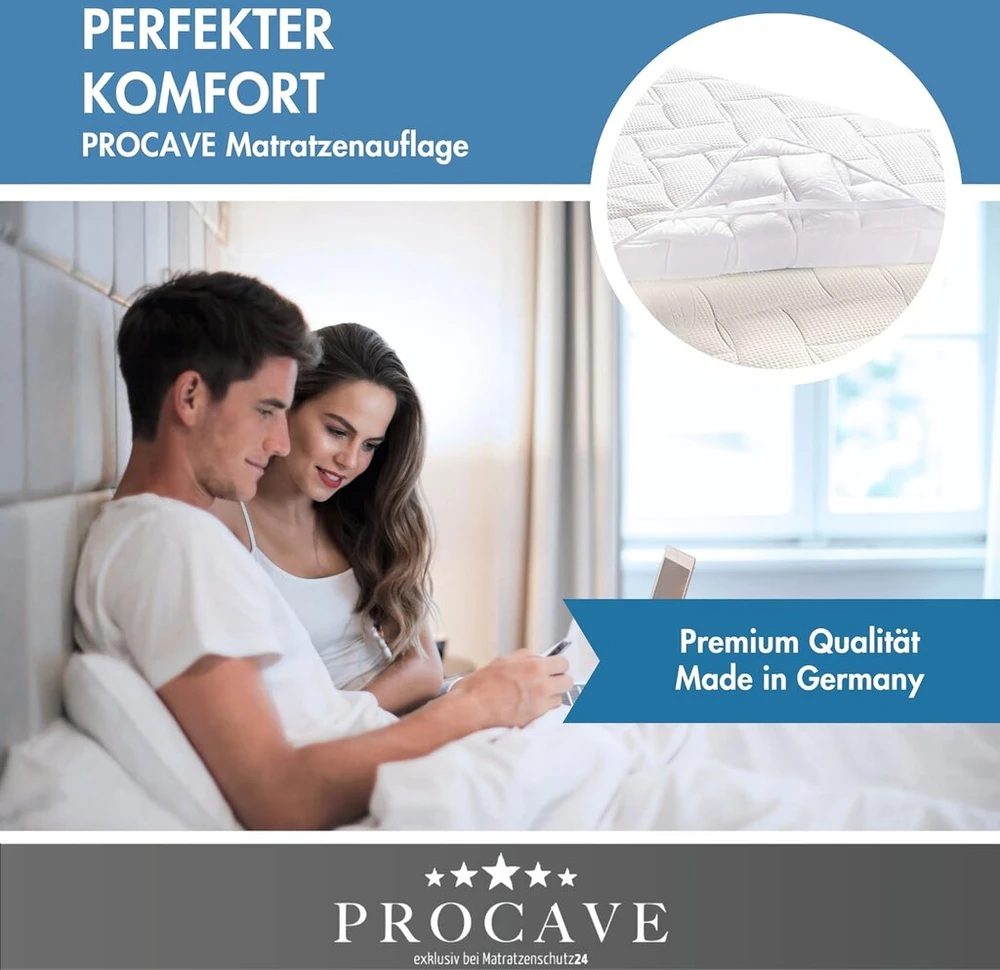 Čiužinys Procave Lyocell-tencel antčiužinis – dygsniuotas, su 4 elastinėmis kampinėmis juostelėmis, baltas, 200x220 cm