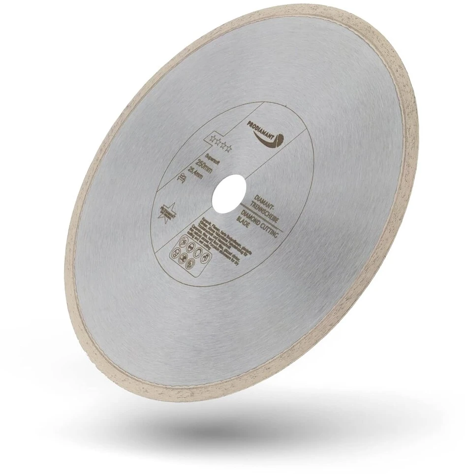 Prodiamant deimantinis diskas porcelianui, akmens masės keramikai 250 mm x 25,4 mm itin minkštas labai smulkus pjovimas jautrioms plytelėms, skirtas vandens pjūklams ir šlapio pjovimo staklėms
