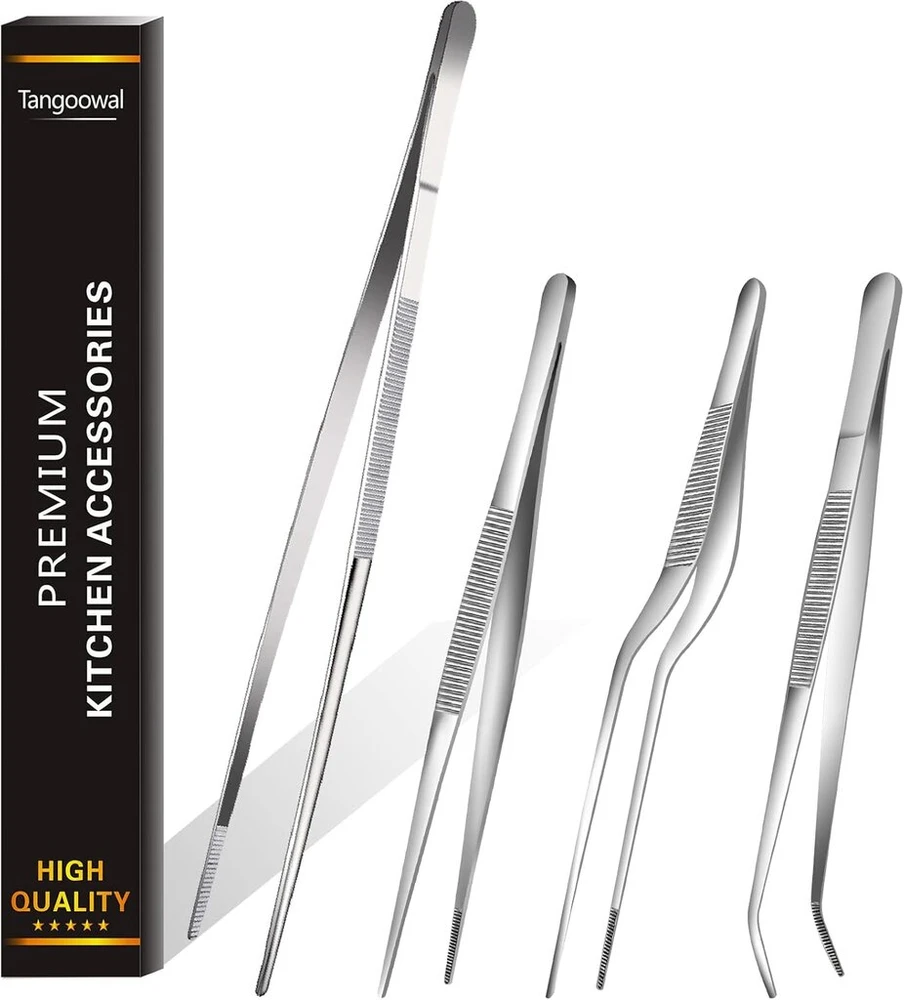 Profesionalūs smulkūs gaminimo pincetai, didelio tikslumo nerūdijančio plieno virtuvės pincetai, 1 vnt., 30 cm ir 3 vnt., 16 cm