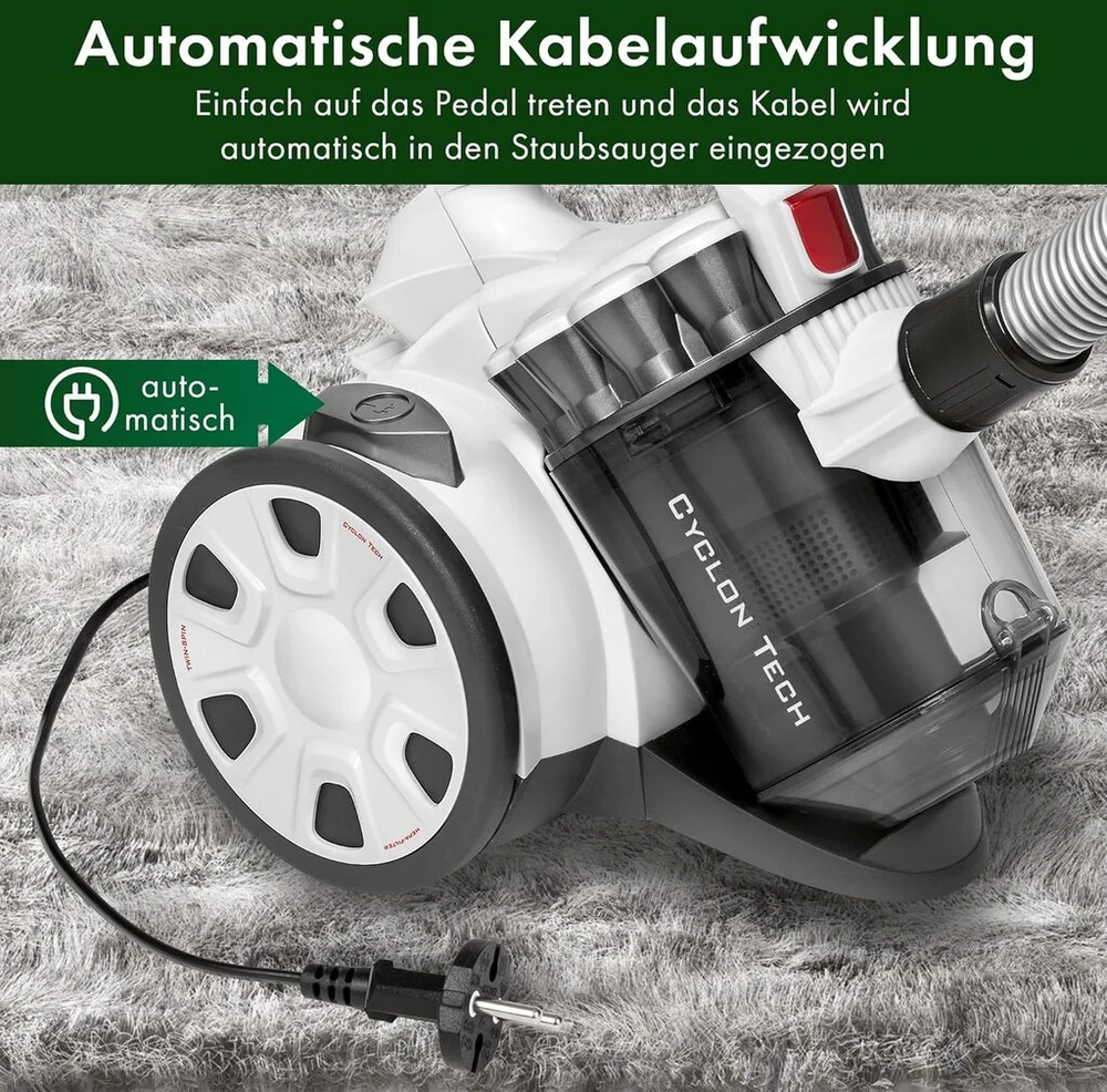 Proficare® dulkių siurblys be maišelio parketui, kilimams, plytelėms, 700 vatų dulkių siurblys su hepa filtru, dulkių siurblys be maišelio su 3 šepetėliais ir 4 krypčių mikro filtrų sistema, pc-bs 3110