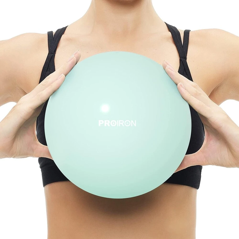 Proiron gimnastikos kamuolys, mažas 25 cm, pilateso kamuolys su treniruočių instrukcijomis, mažas fitneso kamuolys su pripučiamu šiaudeliu, gimnastikos kamuolys pilatesui, jogai, viso kūno treniruotėms