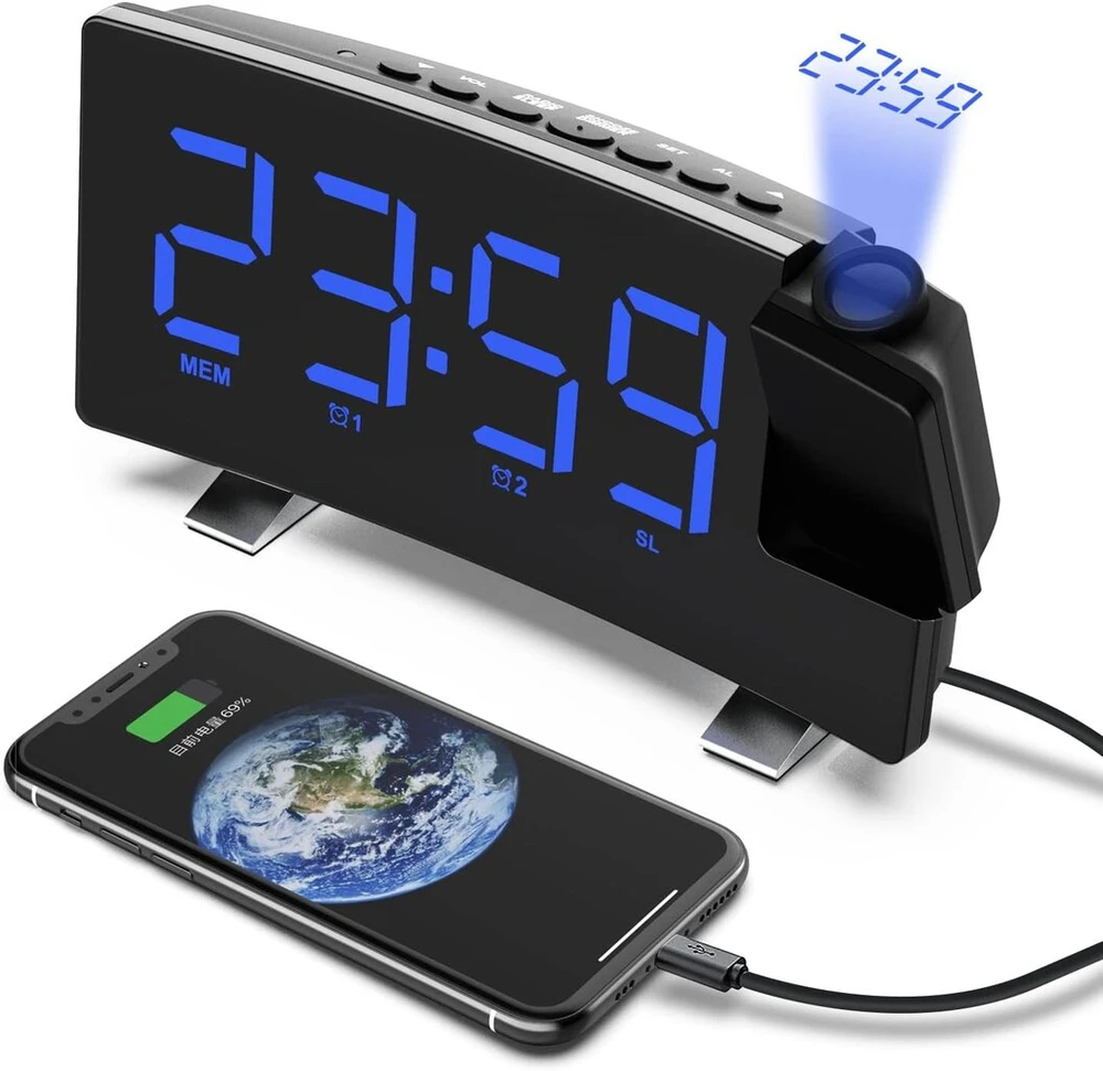 Projekcinis žadintuvas su radijo imtuvu ir Usb