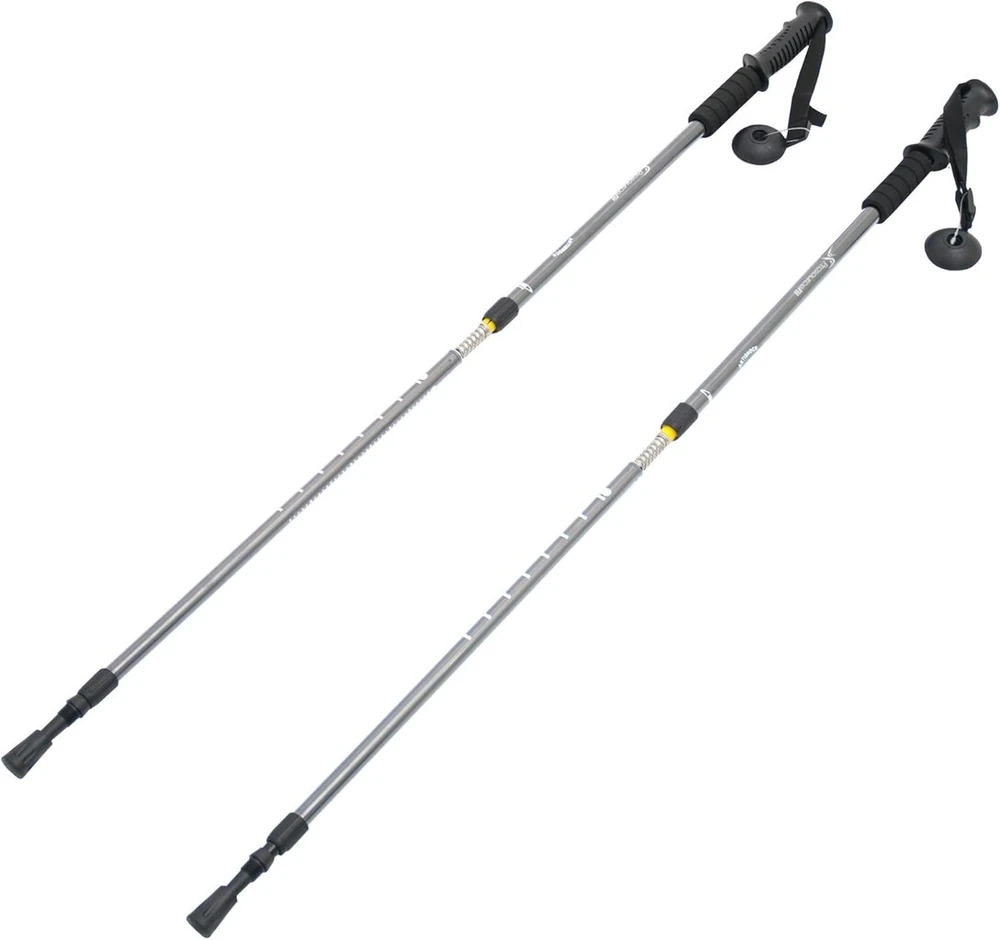 Prosource Anti Shock trekingo/ėjimo/žygio lazdos su kompasu (2 vnt. rinkinys), juodos spalvos, Prosource