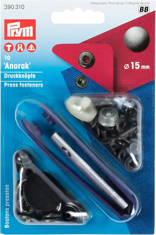 Prym spaudės anorakams, 15 mm, žalvaris