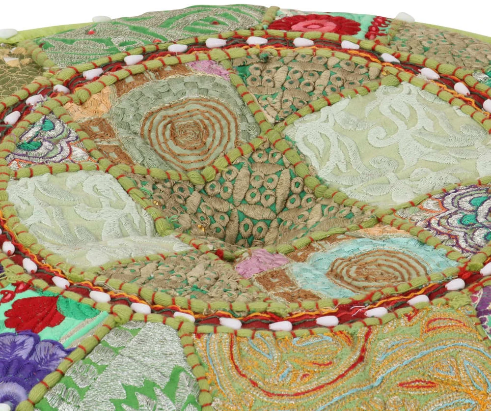 Pufas, žalias, 40x20cm, medv., apvalus, rankų darbo, skiaut.