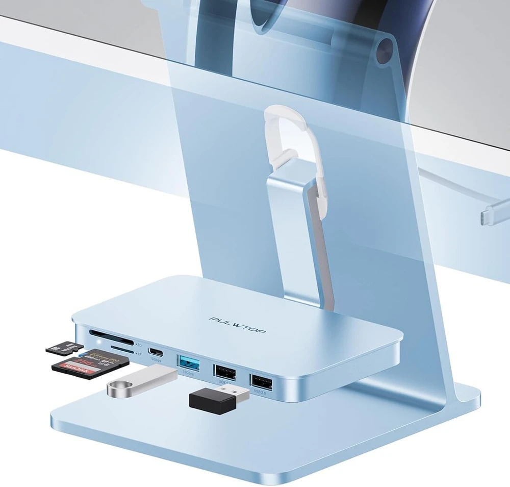 Pulwtop Usb C šakotuvas, skirtas Imac M1/m3/m4, Imac priedai, skirti Imac 2021/2023/2024, Imac Usb šakotuvas su Usb A/c 10gbps, Sd/tf, skirtas Imac 24 colių ir Studio Ekranas 27 colių, Imac šakotuvas mėlynas (be Ssd