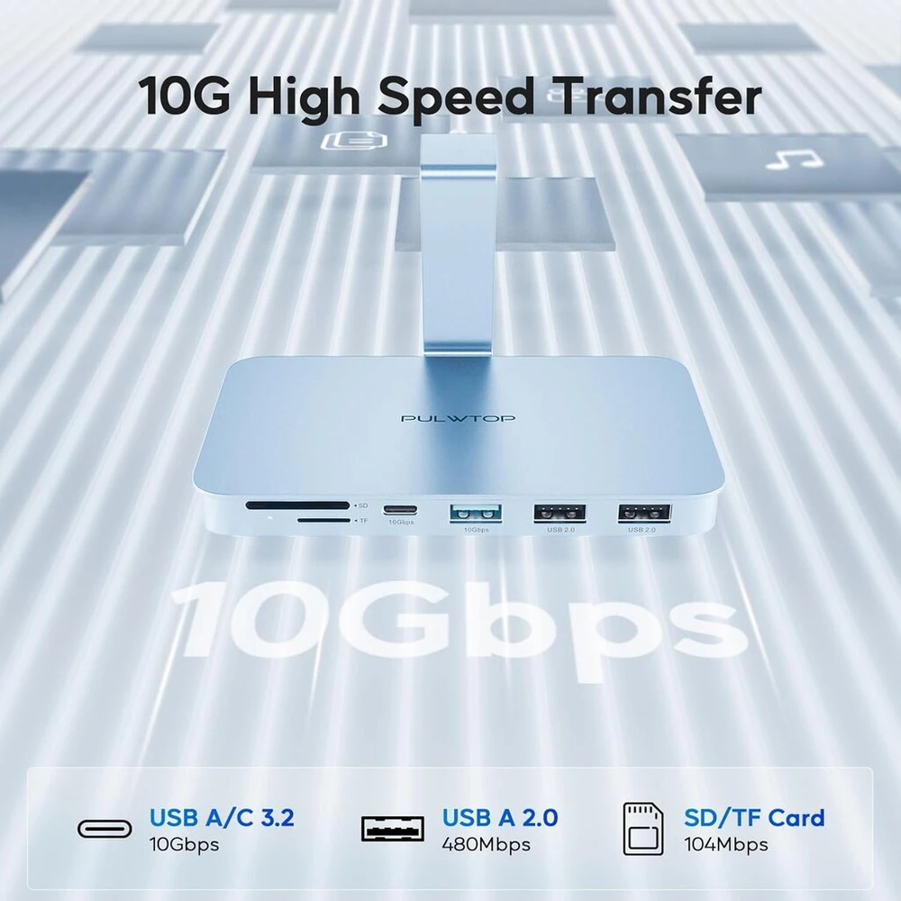 Pulwtop Usb C šakotuvas, skirtas Imac M1/m3/m4, Imac priedai, skirti Imac 2021/2023/2024, Imac Usb šakotuvas su Usb A/c 10gbps, Sd/tf, skirtas Imac 24 colių ir Studio Ekranas 27 colių, Imac šakotuvas mėlynas (be Ssd