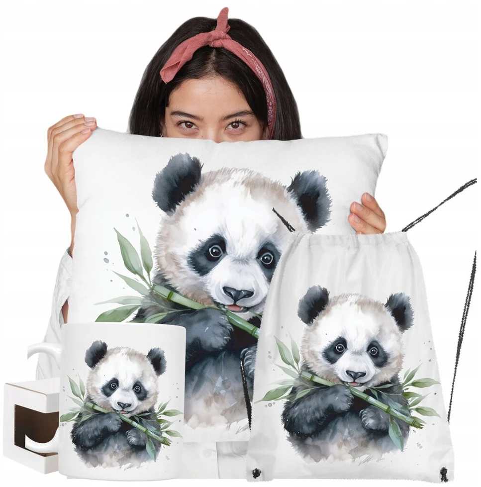 Puodelis + pagalvė + krepšys Panda Set Little Panda eucalyptus