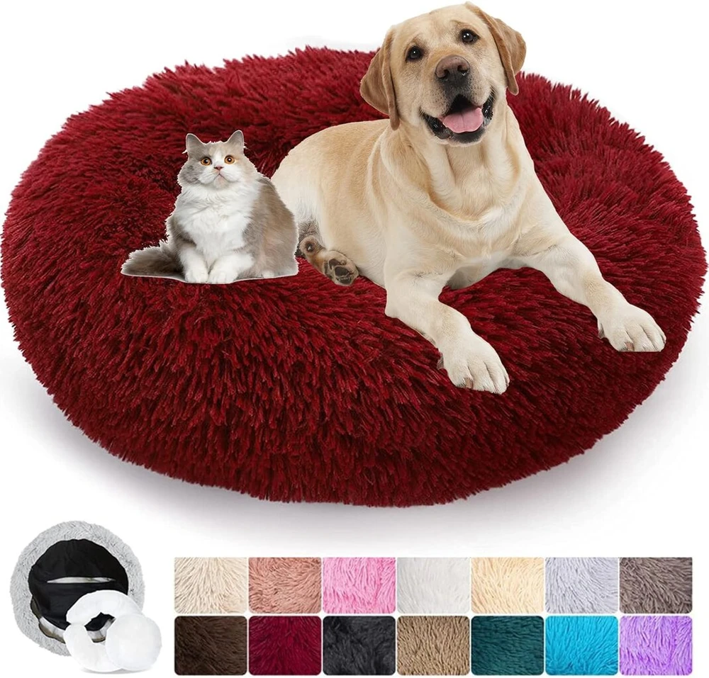 Puppy Love šuns lova katės lova prailginama šuns pagalvė raminanti plaunama patogi lova mažiems vidutiniams dideliems šunims, minkšta ir pūkuota (m: 60cm, raudona)
